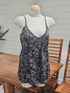 Harley Davidson Black & White Geometric Print Spaghetti Strap Dress Sz Small.